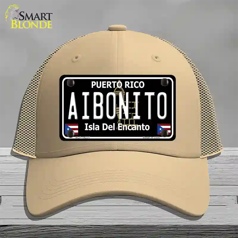 Aibonito Puerto Rico Black Novelty License Plate Hat Mesh / Khaki