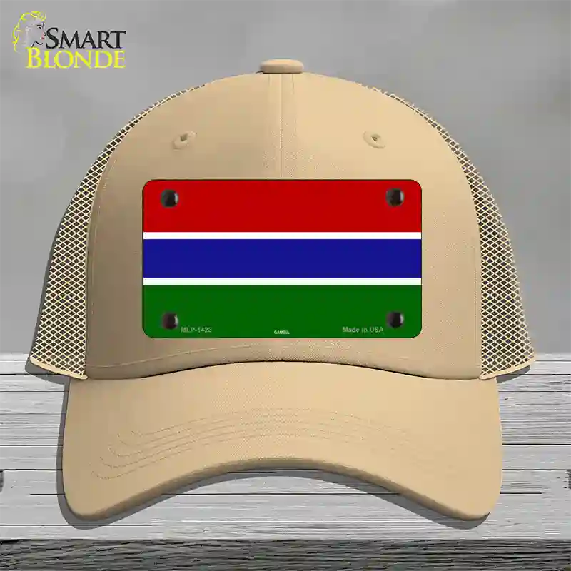 Gambia Flag Novelty License Plate Hat Mesh / Khaki