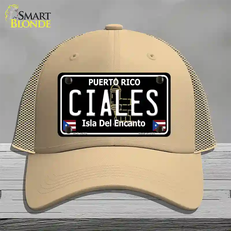 Ciales Puerto Rico Black Novelty License Plate Hat Mesh / Khaki