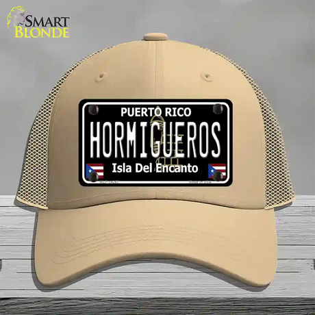 Hormigueros Puerto Rico Black Novelty License Plate Hat Mesh / Khaki