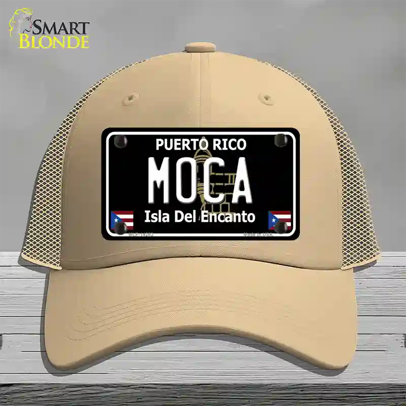 Moca Puerto Rico Black Novelty License Plate Hat Mesh / Khaki