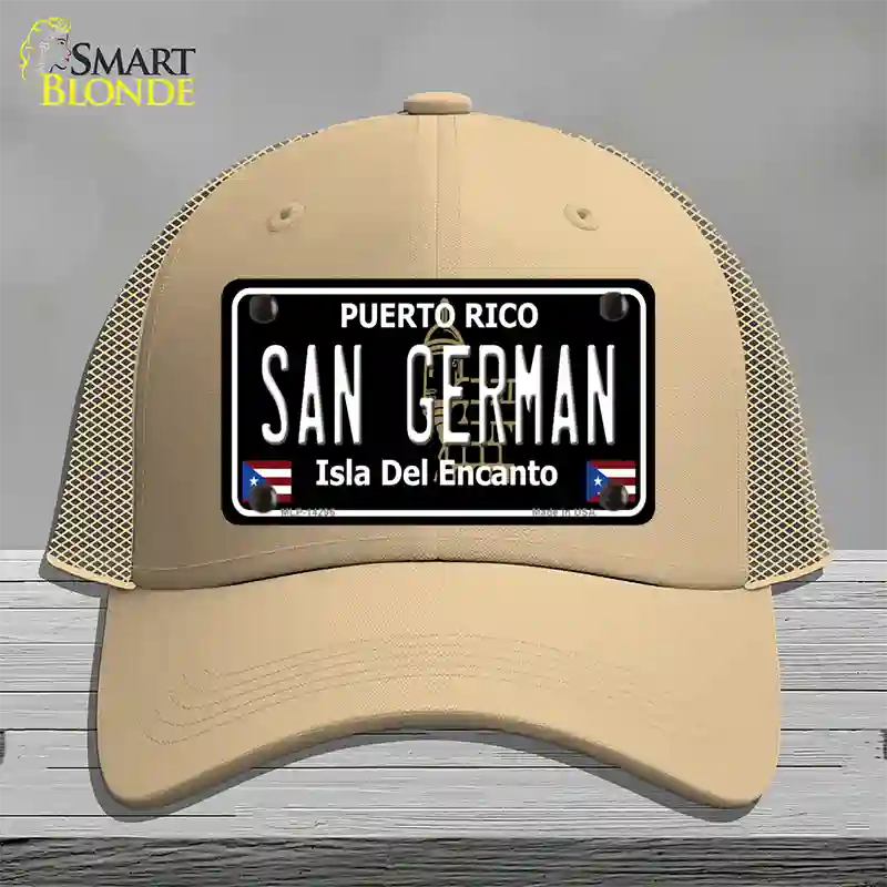 San German Puerto Rico Black Novelty License Plate Hat Mesh / Khaki