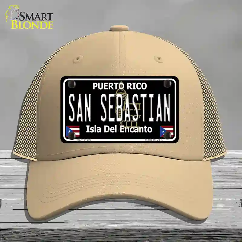 San Sebastian Puerto Rico Black Novelty License Plate Hat Mesh / Khaki