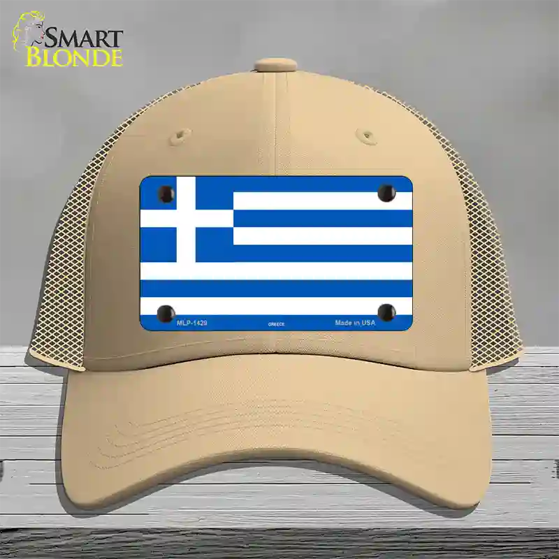 Greece Flag Novelty License Plate Hat Mesh / Khaki