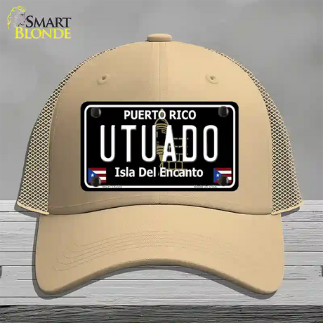 Utuado Puerto Rico Black Novelty License Plate Hat Mesh / Khaki