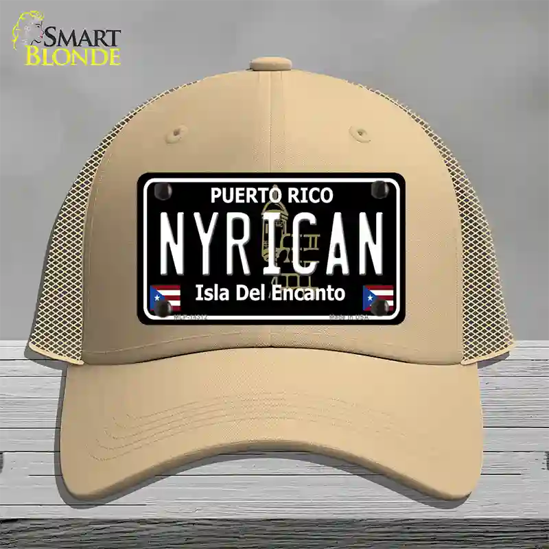 Nyrican Puerto Rico Black Novelty License Plate Hat Mesh / Khaki