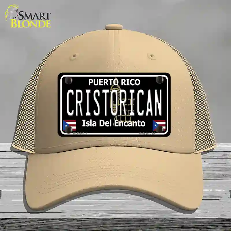 Cristorican Puerto Rico Black Novelty License Plate Hat Mesh / Khaki