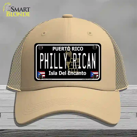 Philly Rican Puerto Rico Black Novelty License Plate Hat Mesh / Khaki