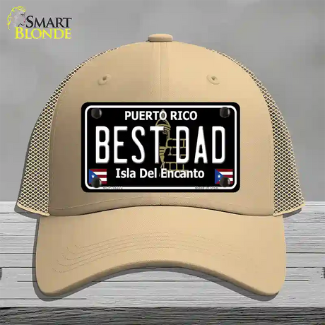 Best Dad Puerto Rico Black Novelty License Plate Hat Mesh / Khaki