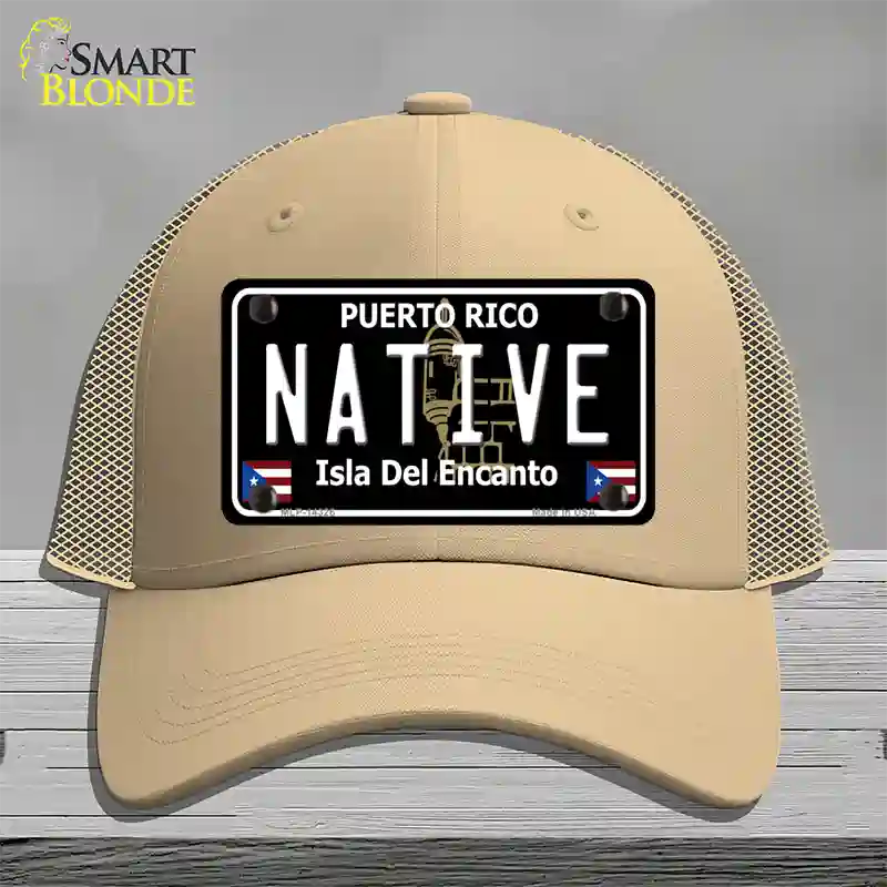 Native Puerto Rico Black Novelty License Plate Hat Mesh / Khaki