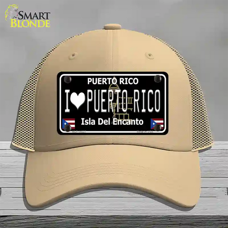 I Love Puerto Rico Black Novelty License Plate Hat Mesh / Khaki