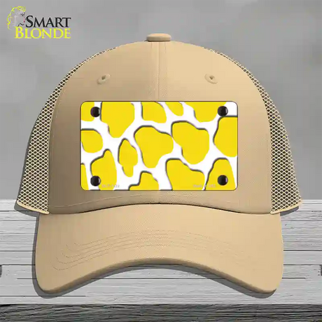 Yellow White Giraffe Novelty License Plate Hat Mesh / Khaki