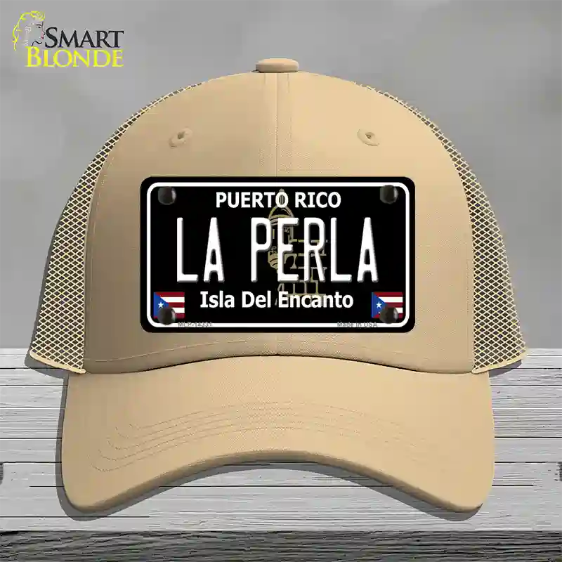 La Perla Puerto Rico Black Novelty License Plate Hat Mesh / Khaki