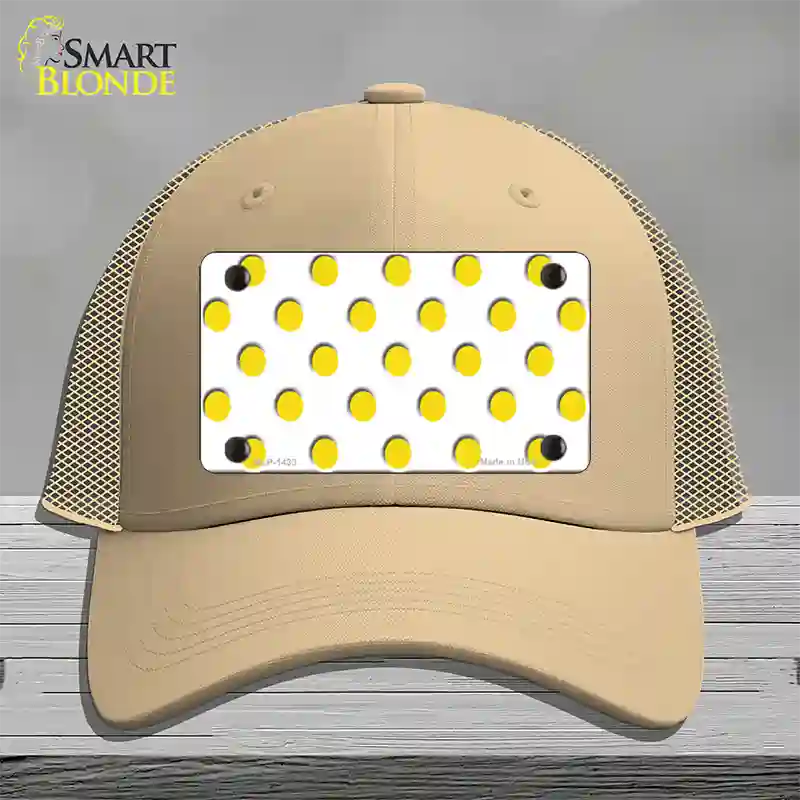 Yellow White Polka Dot Novelty License Plate Hat Mesh / Khaki