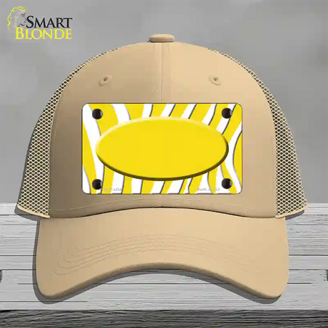 Yellow White Zebra Yellow Center Oval Novelty License Plate Hat Mesh / Khaki