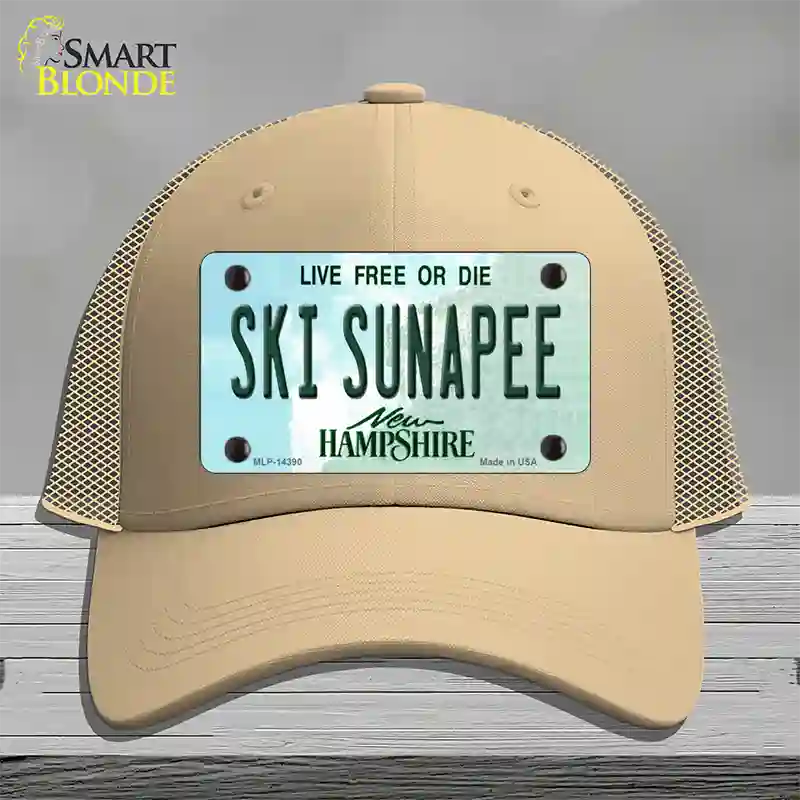 Ski Sunapee New Hampshire Novelty License Plate Hat Mesh / Khaki