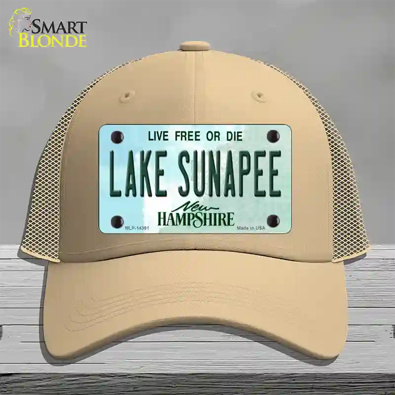 Lake Sunapee New Hampshire Novelty License Plate Hat Mesh / Khaki