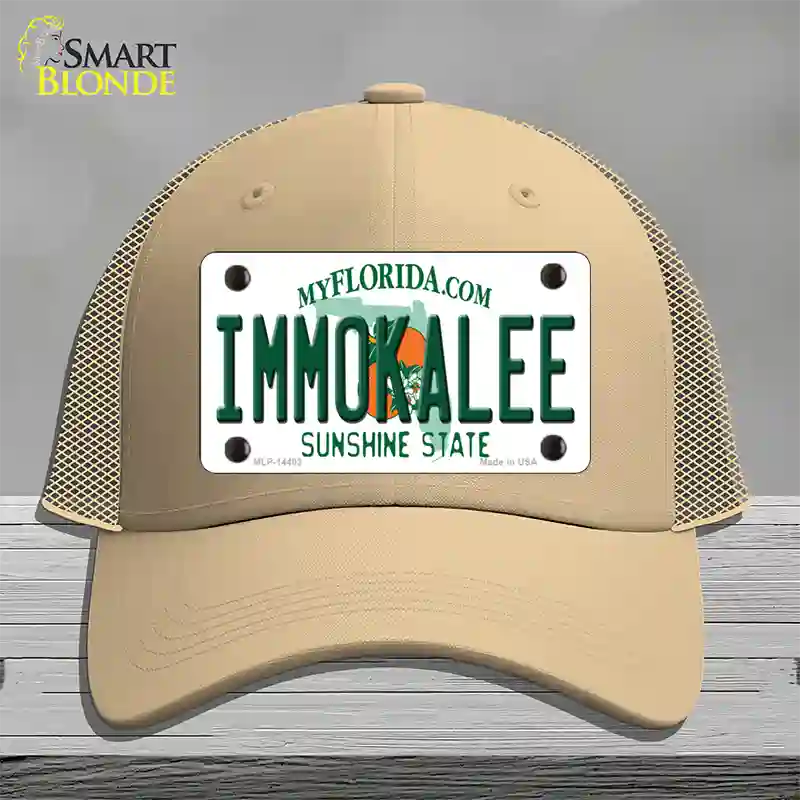 Immokalee Florida Novelty License Plate Hat Mesh / Khaki