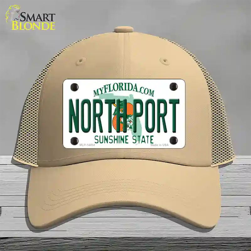 North Port Florida Novelty License Plate Hat Mesh / Khaki