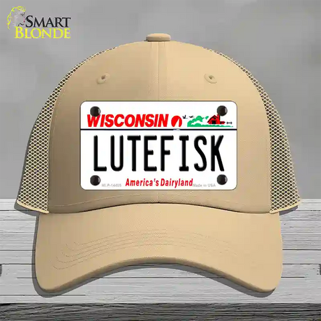 Lutefisk Wisconsin Novelty License Plate Hat Mesh / Khaki