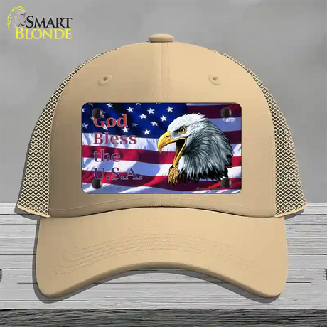 God Bless The USA Eagle Novelty License Plate Hat Mesh / Khaki