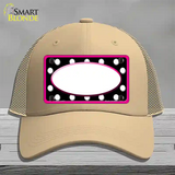 White Black Polka Dots Pink Frame And White Center Oval Novelty License Plate Hat Mesh / Khaki