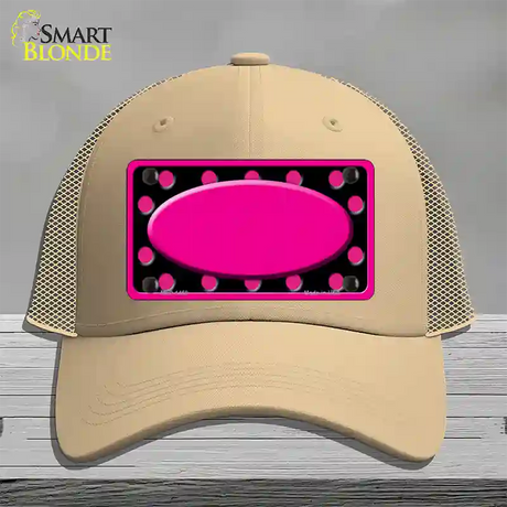 Pink Black Polka Dots Pink Frame And Center Oval Novelty License Plate Hat Mesh / Khaki