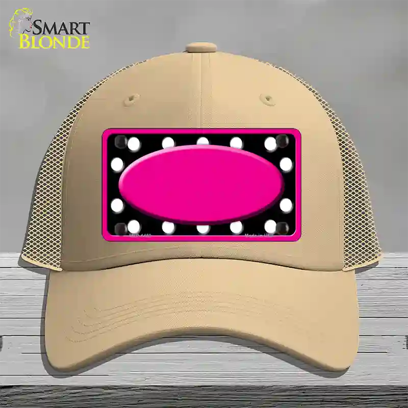 White Black Polka Dots Pink Frame And Center Oval Novelty License Plate Hat Mesh / Khaki