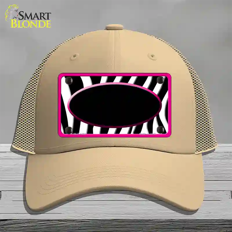 Black White Pink Zebra Center Oval Novelty License Plate Hat Mesh / Khaki