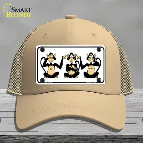 See Hear Speak Monkey Novelty License Plate Hat Mesh / Khaki