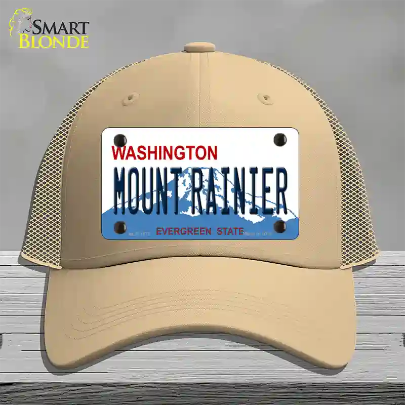 Mount Rainier Washington Novelty License Plate Hat Mesh / Khaki