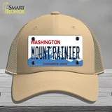 Mount Rainier Washington Novelty License Plate Hat Mesh / Khaki