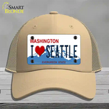 I Love Seattle Washington Novelty License Plate Hat Mesh / Khaki