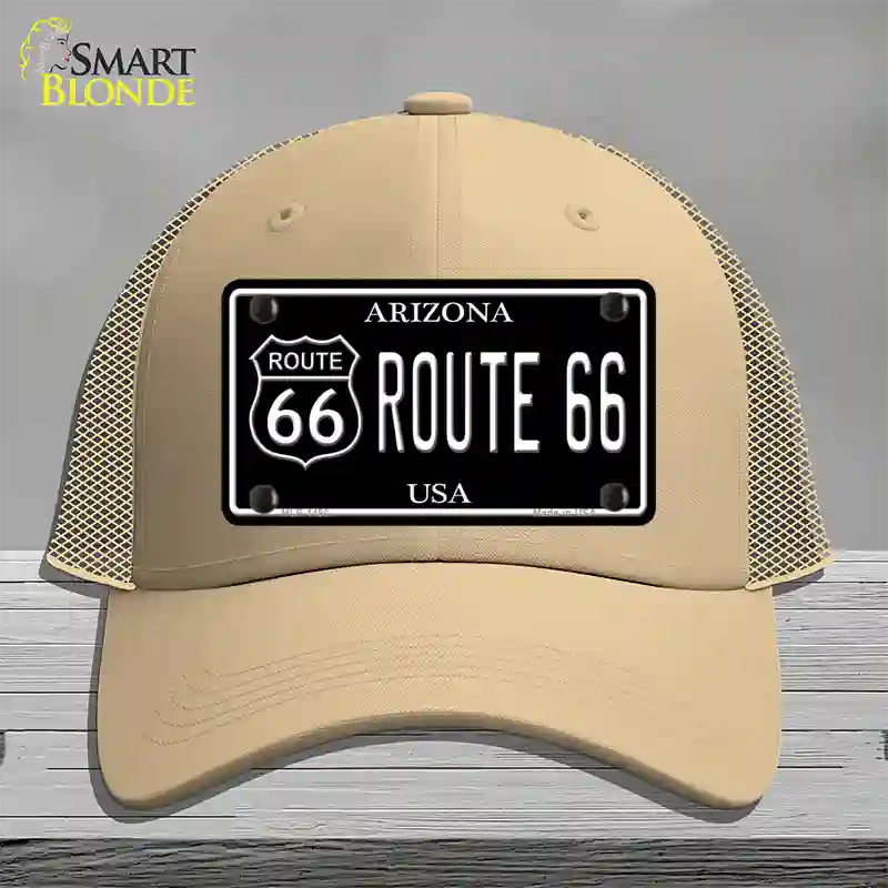 Route 66 Arizona Black Novelty License Plate Hat Mesh / Khaki