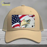 American Flag With Eagle Novelty License Plate Hat Mesh / Khaki