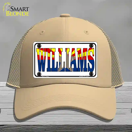 Williams Arizona Flag White Novelty License Plate Hat Mesh / Khaki