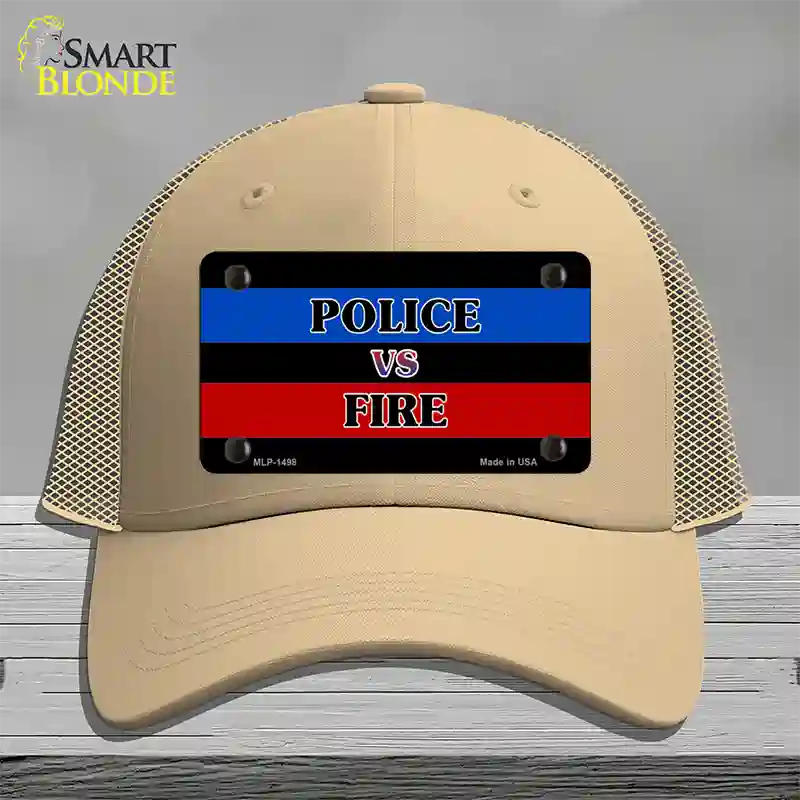 Police Vs. Fire Novelty License Plate Hat Mesh / Khaki