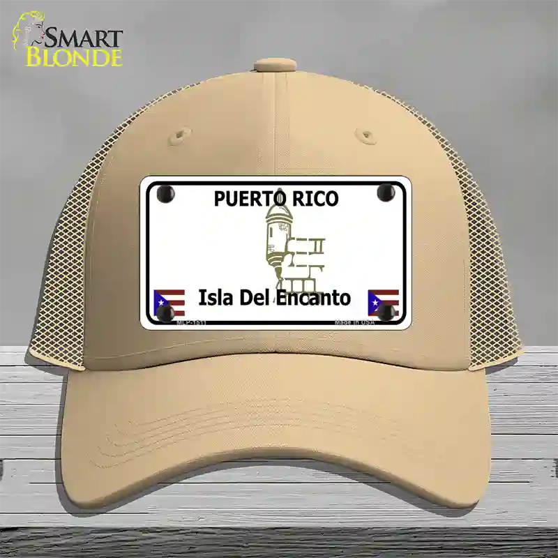 Puerto Rico Novelty License Plate Hat Mesh / Khaki