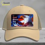 God Bless USA Eagle Novelty License Plate Hat Mesh / Khaki