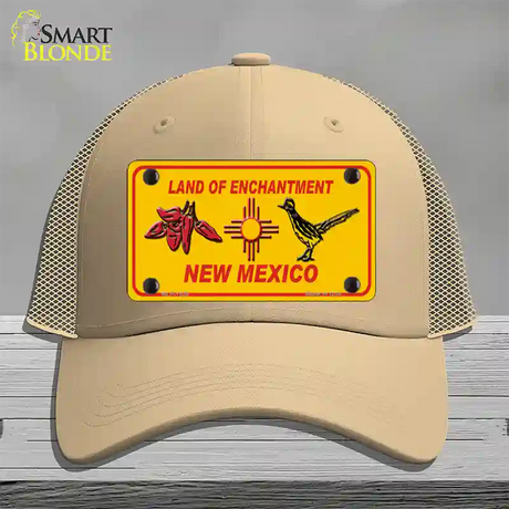 Red Chili & Road Runner Yellow New Mexico Novelty License Plate Hat Mesh / Khaki