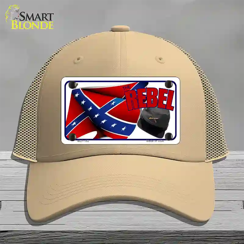 Rebel Cap And Flag Novelty License Plate Hat Mesh / Khaki