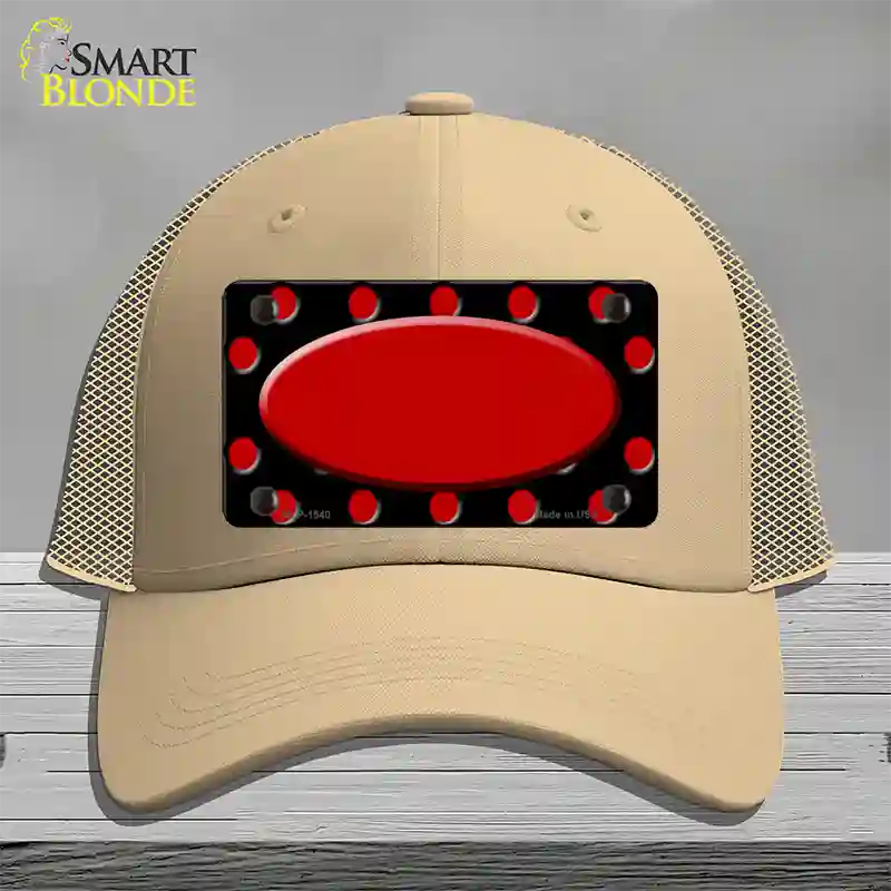 Red Black Polka Dot Red Center Oval Novelty License Plate Hat Mesh / Khaki