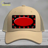 Red Black Polka Dot Red Center Oval Novelty License Plate Hat Mesh / Khaki