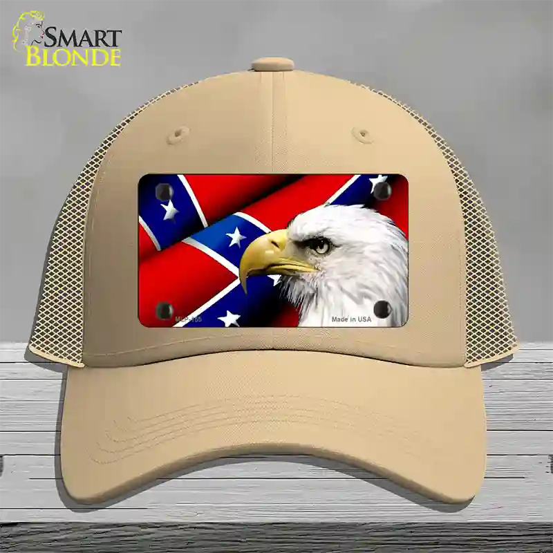 Confederate Flag Eagle Novelty License Plate Hat Mesh / Khaki