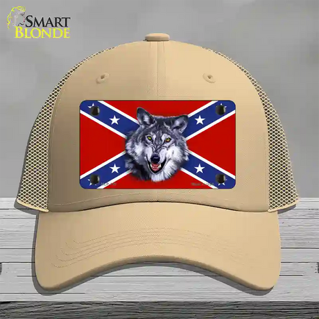 Confederate Flag Wolf Novelty License Plate Hat Mesh / Khaki