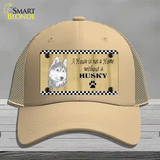 Pencil Sketch Husky Novelty License Plate Hat Mesh / Khaki