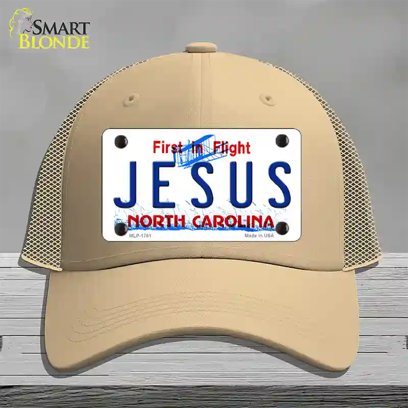 Jesus North Carolina Novelty License Plate Hat Mesh / Khaki