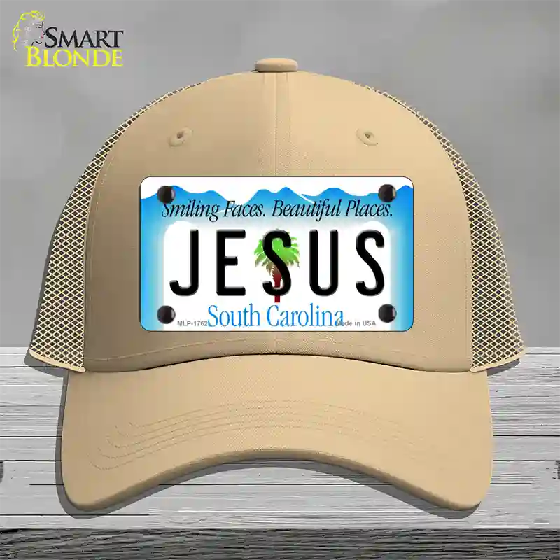 Jesus South Carolina Blue Novelty License Plate Hat Mesh / Khaki