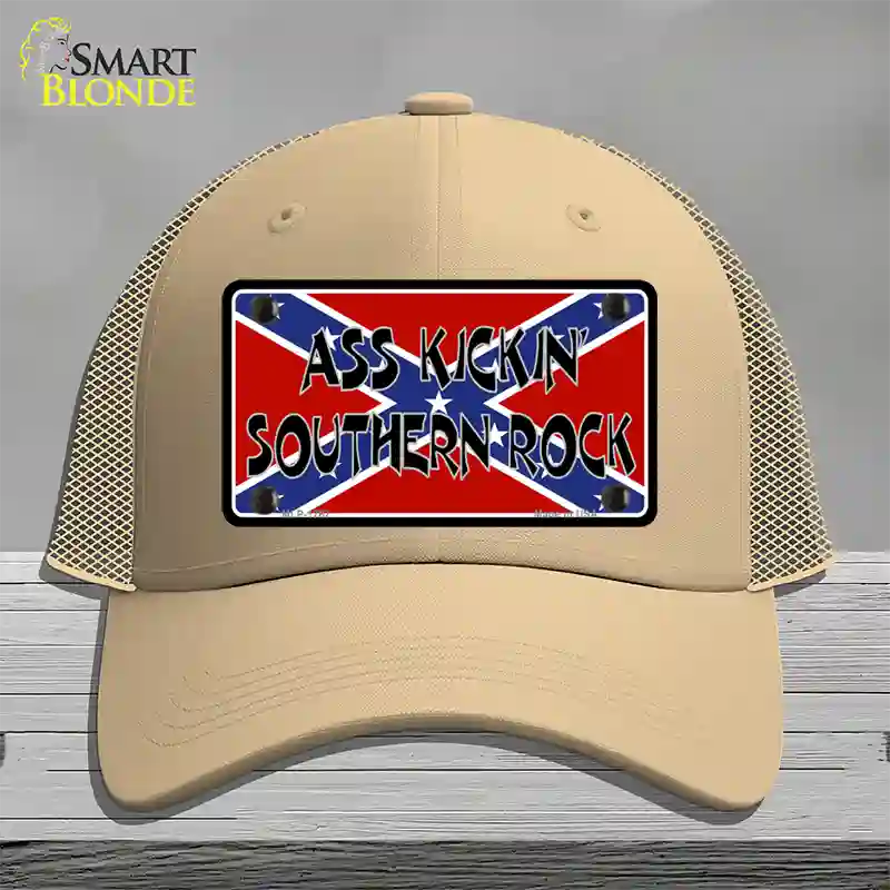 Southern Rock Confederate Flag Novelty License Plate Hat Mesh / Khaki