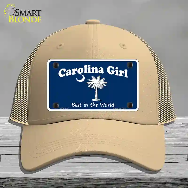 Carolina Girl Blue Novelty License Plate Hat Mesh / Khaki